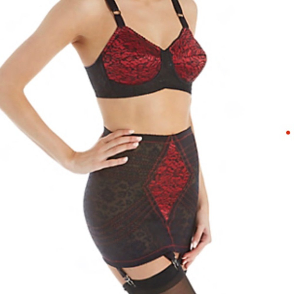 Rago red lace open bottom girdle with garters